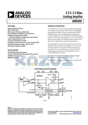 ADN2891ACPZ-500RL7 datasheet - 3.3 V, 3.2 Gbps, Limiting Amplifier