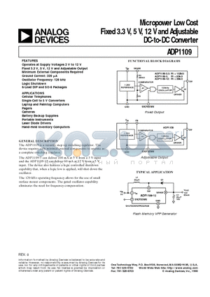 ADP1109 datasheet - Micropower Low Cost Fixed 3.3 V, 5 V, 12 V and Adjustable DC-to-DC Converter