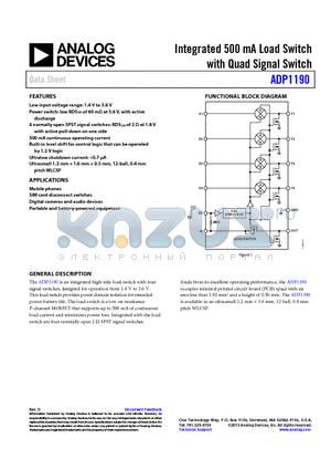 ADP1190ACBZ-R7 datasheet - Integrated 500 mA Load Switch with Quad Signal Switch