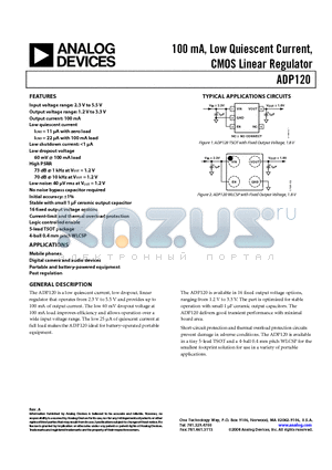 ADP120CB-1.5-EVALZ datasheet - 100 mA, Low Quiescent Current, CMOS Linear Regulator