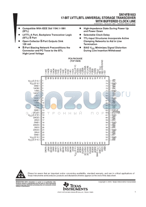 SN74FB1653PCA datasheet - 17-BIT LVTTL/BTL UNIVERSAL STORAGE TRANSCEIVER WITH BUFFERED CLOCK LINE