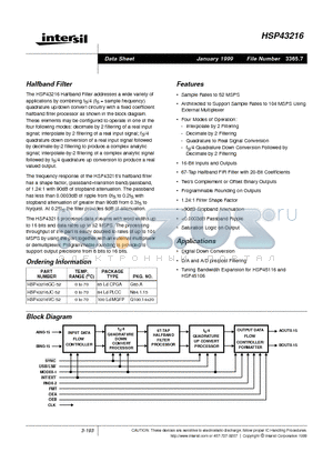 HSP43216JC-52 datasheet - Halfband Filter