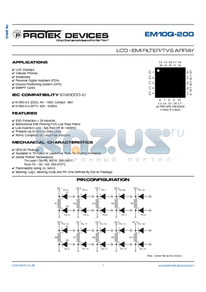 EM10Q-200 datasheet - LCD - EMI FILTER/TVS ARRAY