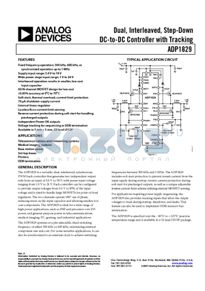 ADP1829ACPZ-R7 datasheet - Dual, Interleaved, Step-Down DC-to-DC Controller with Tracking