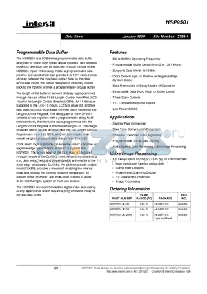 HSP9501 datasheet - Programmable Data Buffer