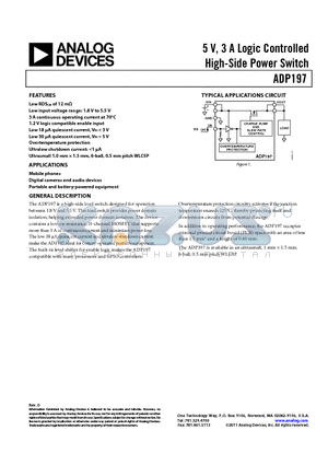 ADP197 datasheet - 5 V, 3 A Logic Controlled High-Side Power Switch Mobile phones