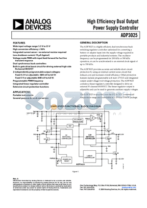 ADP3025 datasheet - High Efficiency Dual Output Power Supply Controller