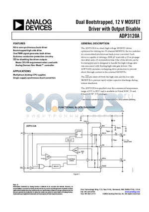 ADP3120A datasheet - Dual Bootstrapped, 12 V MOSFET Driver with Output Disable