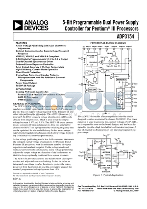 ADP3154JRU datasheet - 5-Bit Programmable Dual Power Supply Controller for Pentium III Processors
