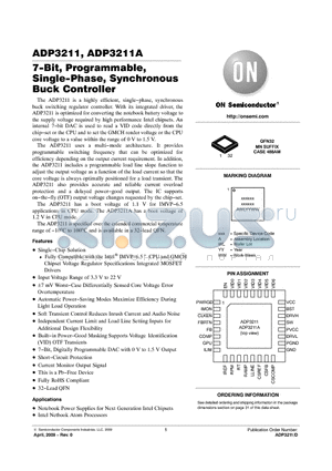 ADP3211AMNR2G datasheet - 7-Bit, Programmable, Single-Phase, Synchronous Buck Controller