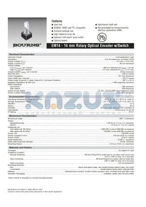 EM14R1A-E28-L008S datasheet - 14 mm Rotary Optical Encoder w/Switch