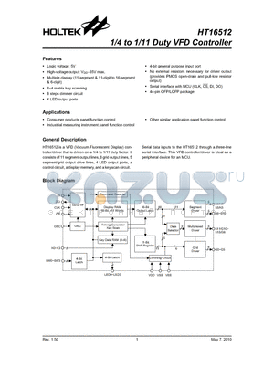 HT16512_10 datasheet - 1/4 to 1/11 Duty VFD Controller