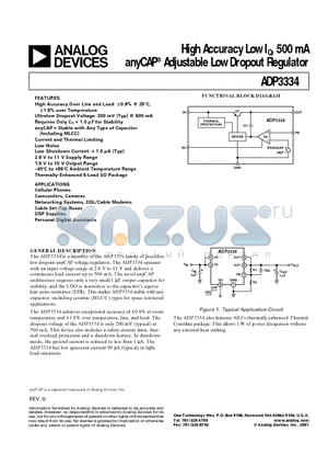 ADP3334AR datasheet - High Accuracy Low IQ, 500 mA anyCAP  Adjustable Low Dropout Regulator