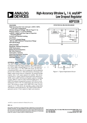 ADP3338AKC-33 datasheet - High-Accuracy Ultralow IQ, 1 A, anyCAP  Low Dropout Regulator