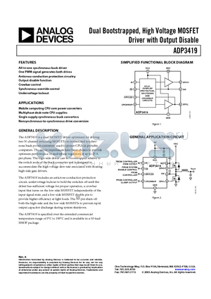 ADP3419 datasheet - Dual Bootstrapped, High Voltage MOSFET Driver with Output Disable