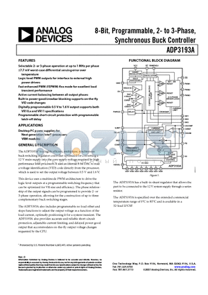 ADP3193A datasheet - 8-Bit, Programmable, 2- to 3-Phase, Synchronous Buck Controller