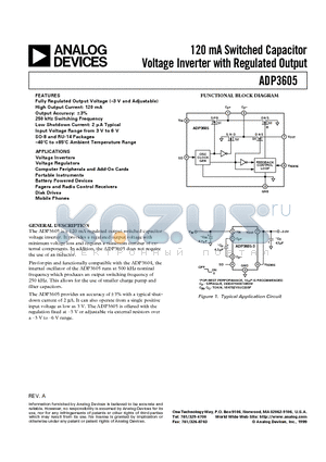 ADP3605AR datasheet - 120 mA Switched Capacitor Voltage Inverter with Regulated Output