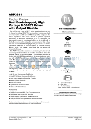 ADP3611MNR2G-REEL datasheet - Dual Bootstrapped, High Voltage MOSFET Driver with Output Disable