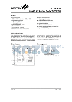 HT24LC04 datasheet - CMOS 4K 2-Wire Serial EEPROM