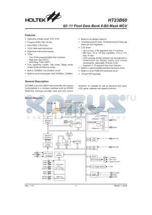 HT23B60-100QFP-A datasheet - 60x11 Pixel Data Bank 8-Bit Mask MCU