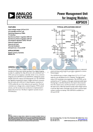 ADP5020CP-EVALZ datasheet - Power Management Unit for Imaging Modules