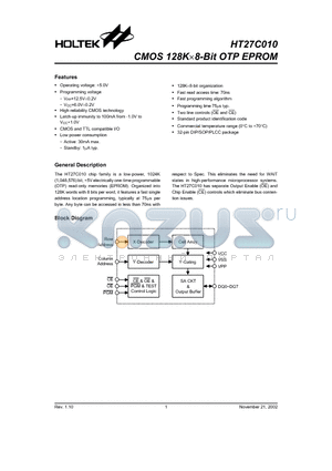 HT27C010 datasheet - OTP CMOS 128Kx 8-Bit EPROM