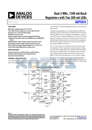 ADP5034ACPZ-1-R7 datasheet - Dual 3 MHz, 1200 mA Buck Regulators with Two 300 mA LDOs