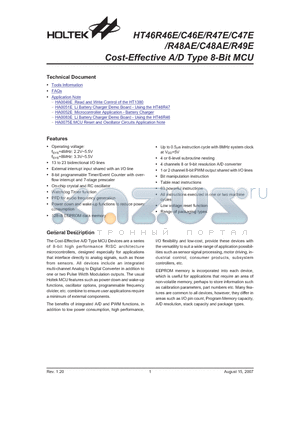 HT46R46E_07 datasheet - Cost-Effective A/D Type 8-Bit MCU