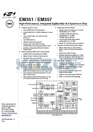 EM351 datasheet - High-Performance, Integrated ZigBee/802.15.4 System-on-Chip