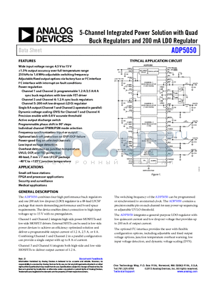 ADP5050 datasheet - 5-Channel Integrated Power Solution with Quad Buck Regulators and 200 mA LDO Regulator