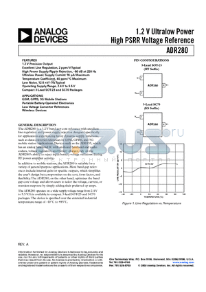 ADR280AKS-R2 datasheet - 1.2 V Ultralow Power High PSRR Voltage Reference