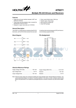 HT6571 datasheet - Multiple RS-232 Drivers and Receivers