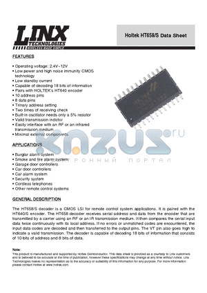 HT658-S datasheet - CMOS LSI for remote control system applications