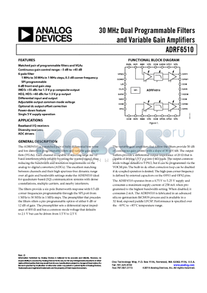 ADRF6510 datasheet - 30 MHz Dual Programmable Filters and Variable Gain Amplifiers