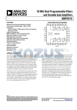 ADRF6510ACPZ-WP datasheet - 30 MHz Dual Programmable Filters and Variable Gain Amplifiers