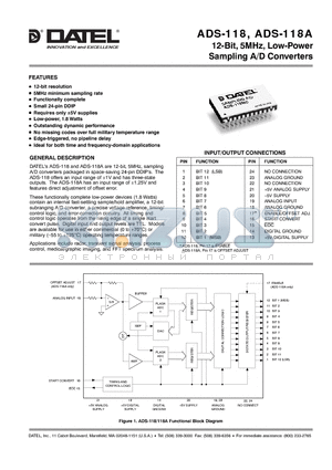 ADS-118AMM datasheet - 12-Bit, 5MHz, Low-Power Sampling A/D Converters