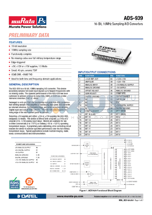 ADS-939MM datasheet - 16-Bit, 10MHz Sampling A/D Converters