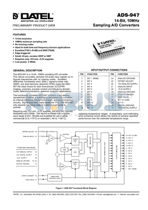 ADS-947MC datasheet - 14-Bit, 10MHz Sampling A/D Converters