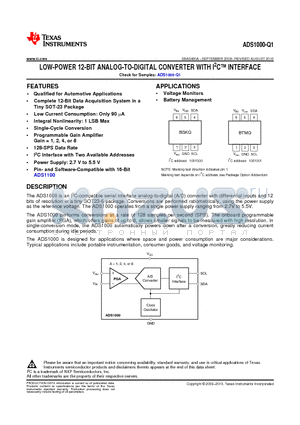 ADS1000-Q1 datasheet - LOW-POWER 12-BIT ANALOG-TO-DIGITAL CONVERTER WITH I2C INTERFACE