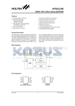 HT93LC86_09 datasheet - CMOS 16K 3-Wire Serial EEPROM