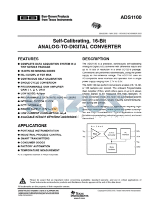 ADS1100A6IDBVR datasheet - Self-Calibrating, 16-Bit ANALOG-TO-DIGITAL CONVERTER