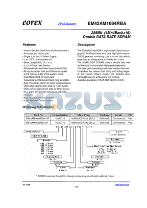 EM42BM1684RBA-75FE datasheet - 256Mb (4M4Bank16) Double DATA RATE SDRAM