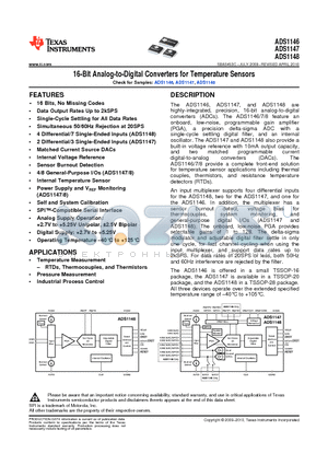 ADS1147IPWR datasheet - 16-Bit Analog-to-Digital Converters for Temperature Sensors