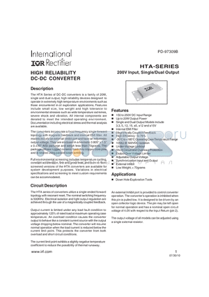 HTA20003R3D datasheet - HIGH RELIABILITY DC-DC CONVERTER