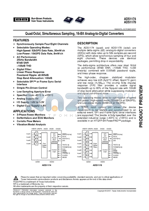 ADS1174 datasheet - Quad/Octal, Simultaneous Sampling, 16-Bit Analog-to-Digital Converters