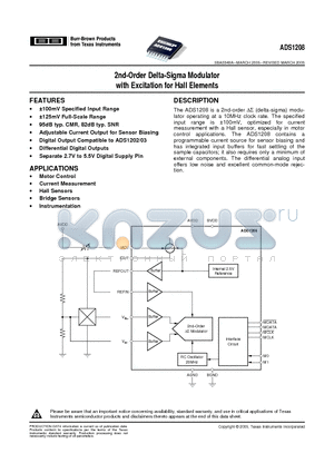 ADS1208IPWR datasheet - 2nd-Order Delta-Sigma Modulator with Excitation for Hall Elements
