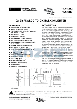 ADS1212PG4 datasheet - 22-Bit ANALOG-TO-DIGITAL CONVERTER