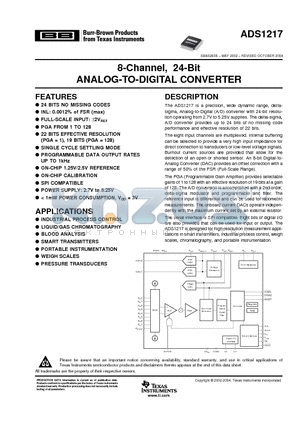 ADS1217IPFBR datasheet - 8-Channel, 24-Bit ANALOG-TO-DIGITAL CONVERTER