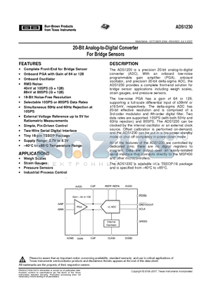 ADS1230IPWR datasheet - 20-Bit Analog-to-Digital Converter For Bridge Sensors