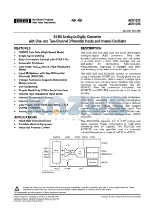 ADS1226IRGVRG4 datasheet - 24-Bit Analog-to-Digital Converter with One- and Two-Channel Differential Inputs and Internal Oscillator